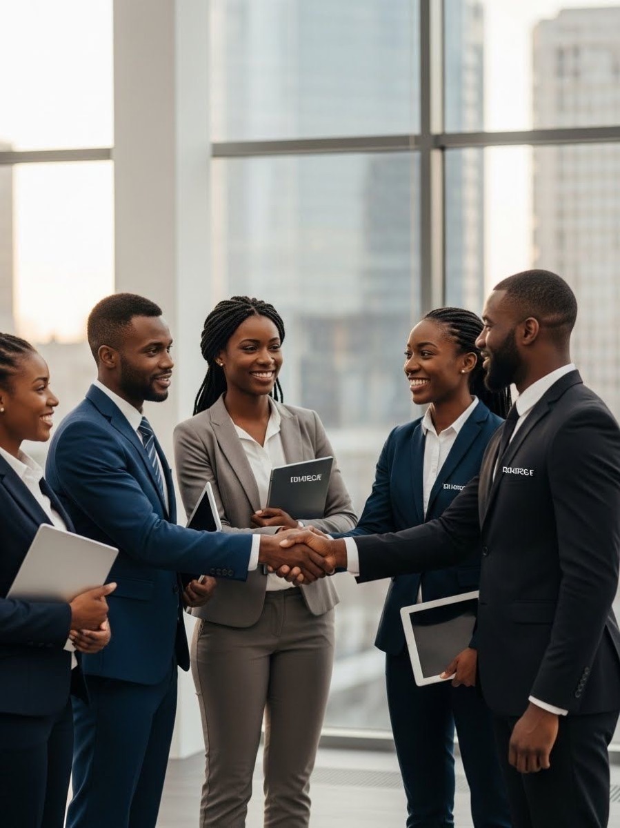 Partners shaking hands after a joint venture agreement